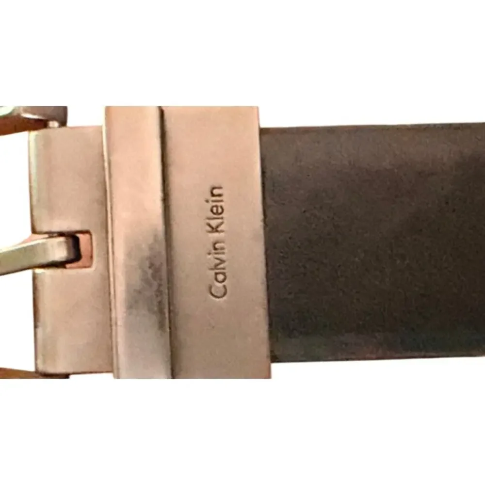 Calvin Klein Men’s Black Leather Belt Silver Tone Buckle Approx 42